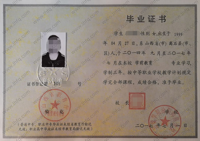 吕梁学院汾阳师范分校中专毕业证样本图片