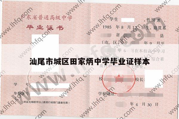 汕尾市城区田家炳中学毕业证样本