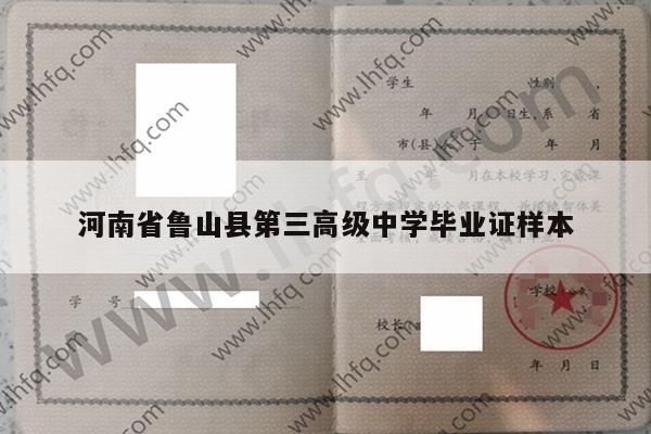 河南省鲁山县第三高级中学毕业证样本