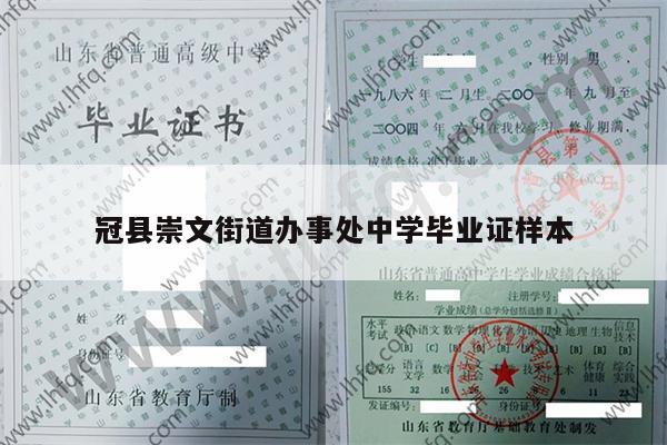 冠县崇文街道办事处中学毕业证样本