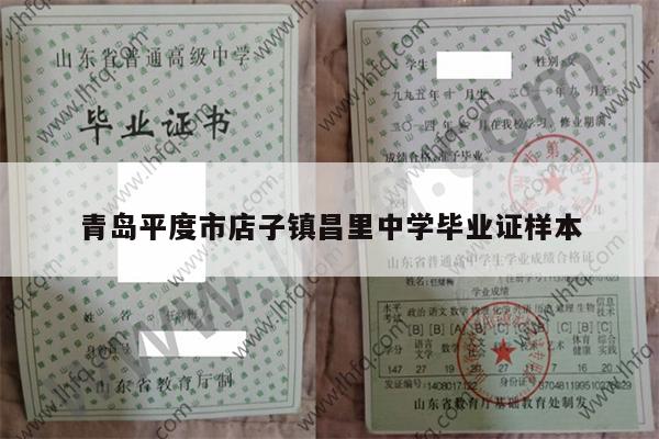 青岛平度市店子镇昌里中学毕业证样本
