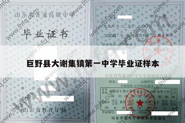 巨野县大谢集镇第一中学毕业证样本