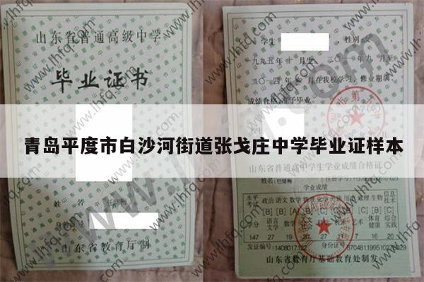 青岛平度市白沙河街道张戈庄中学毕业证样本