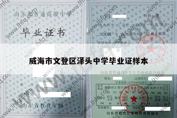 威海市文登区泽头中学毕业证样本