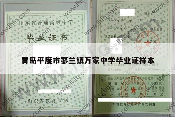青岛平度市蓼兰镇万家中学毕业证样本