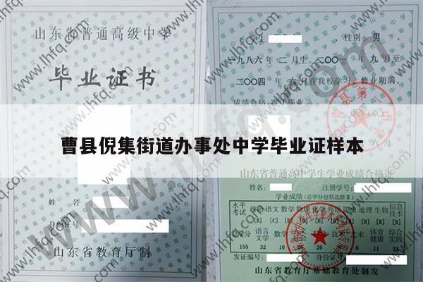曹县倪集街道办事处中学毕业证样本