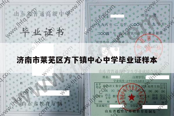 济南市莱芜区方下镇中心中学毕业证样本