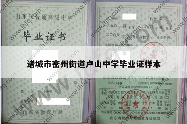 诸城市密州街道卢山中学毕业证样本