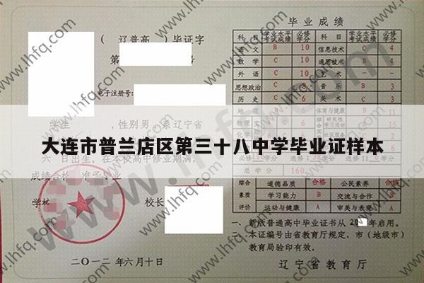 大连市普兰店区第三十八中学毕业证样本