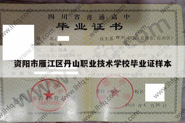 资阳市雁江区丹山职业技术学校毕业证样本