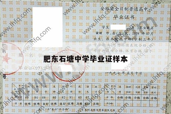 肥东石塘中学毕业证样本