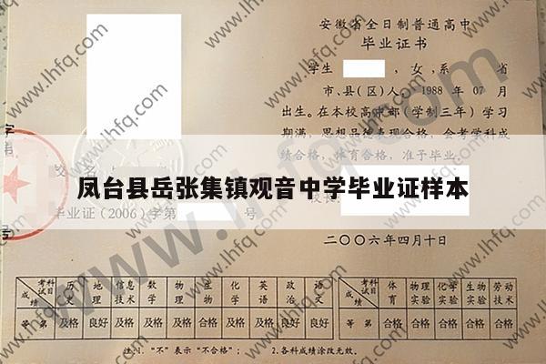 凤台县岳张集镇观音中学毕业证样本