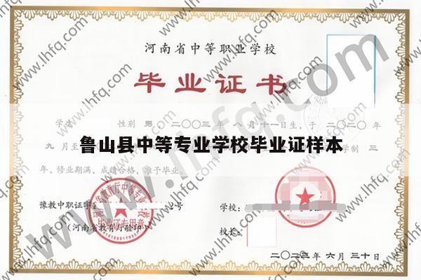 鲁山县中等专业学校毕业证样本