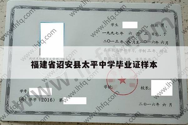 福建省诏安县太平中学毕业证样本